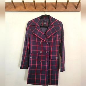 The Limited Dress Coat | Navy Blue with Red Square Pattern